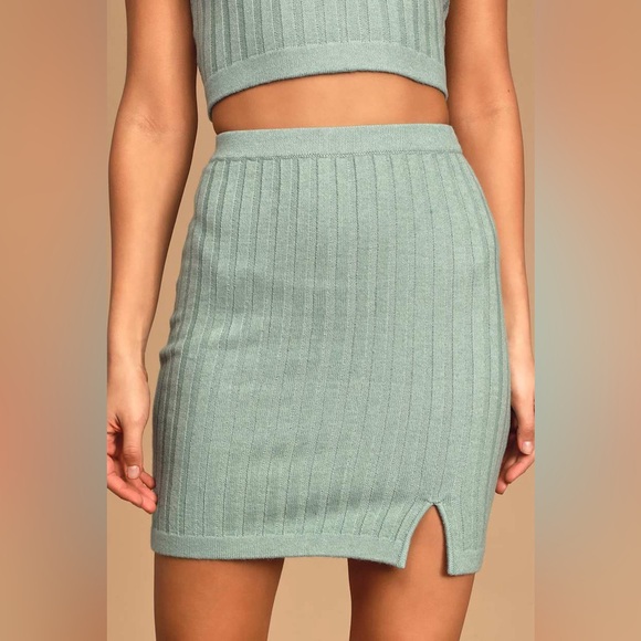 Chic Conversation Sage Green Two-Piece Ribbed Knit Sweater Dress - Picture 4 of 6